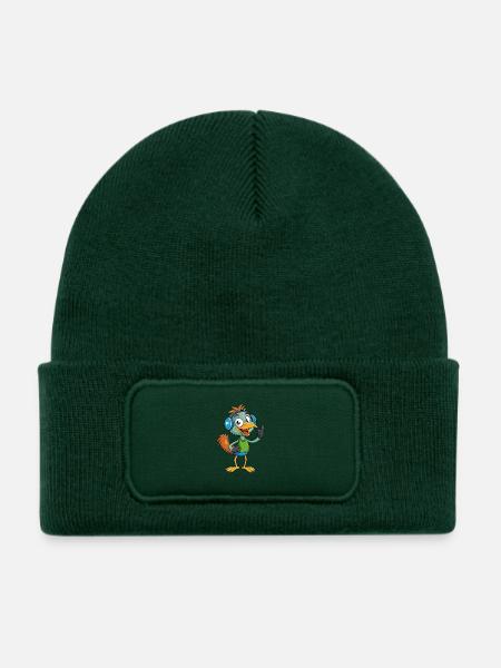 Emu Lustige Zeichentrickfigur Kopfhörermusik - Kinder Recycelter Patch Beanie - Flaschengrün - Vorne