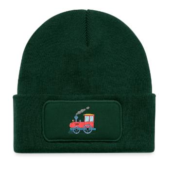 Children's train railway pink - Kids' Recycled Patch Beanie - bottle green - Front