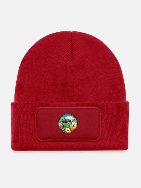 Drache Lustige Cartoon Sommer Strand Sonnenbrille Cool - Kinder Recycelter Patch Beanie - klassisch Rot - Vorne