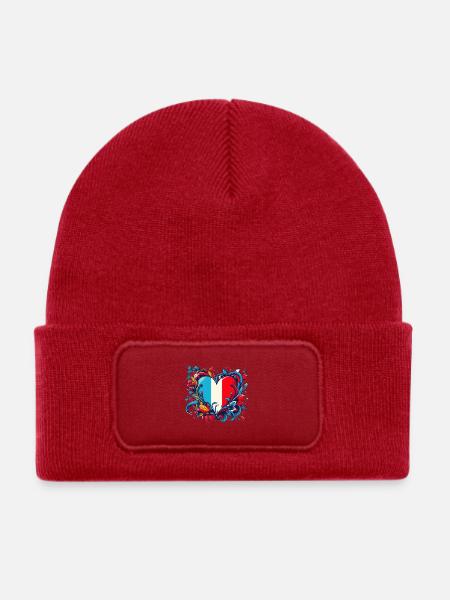 Französisches Vintage-Herz - Kinder Recycelter Patch Beanie - klassisch Rot - Vorne