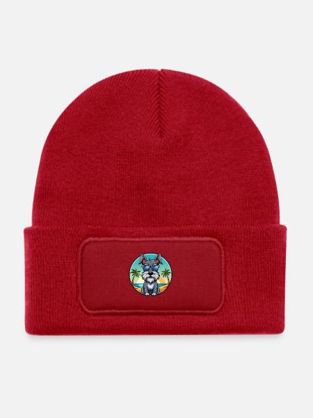 Standard Schnauzer Hunderasse Cartoon Sonnenbrille - Kinder Recycelter Patch Beanie - klassisch Rot - Vorne