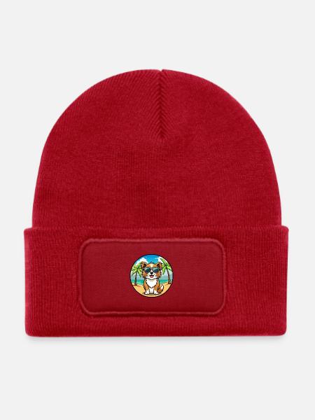 Tibetischer Spaniel Hund Rasse Cartoon Sonnenbrille Strand - Kinder Recycelter Patch Beanie - klassisch Rot - Vorne
