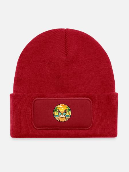Burmaische Katze Rasse Cartoon Sonnenbrille Strand - Kinder Recycelter Patch Beanie - klassisch Rot - Vorne