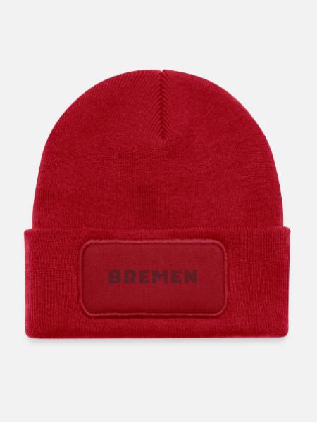 Bremen Deutschland Hansestadt Schraffur Schriftzug - Kinder Recycelter Patch Beanie - klassisch Rot - Vorne