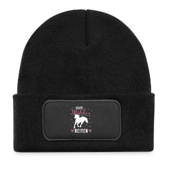 Echte Mädchen Reiten Pferde Mädchen - Kinder Recycelter Patch Beanie - Schwarz - Vorne