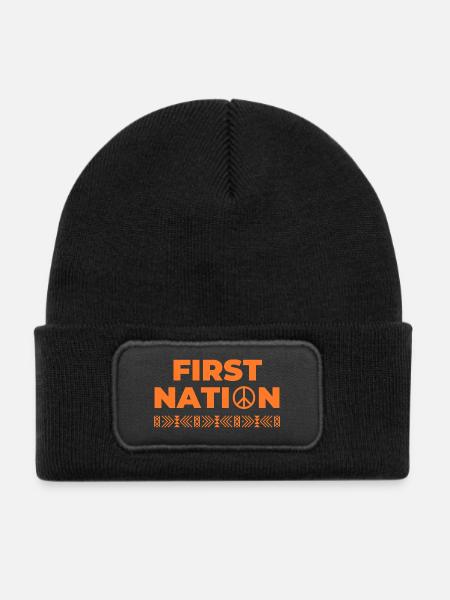 first nation indigen USA - Kinder Recycelter Patch Beanie - Schwarz - Vorne