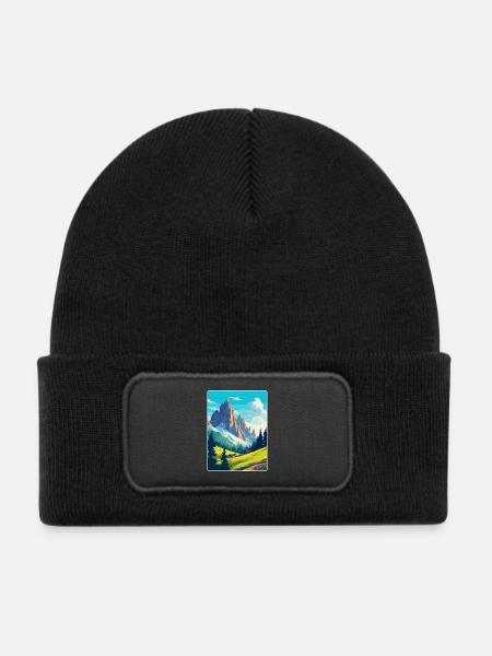 Dolomiten Italien Vintage Reiseplakat Souvenir WPA - Kinder Recycelter Patch Beanie - Schwarz - Vorne