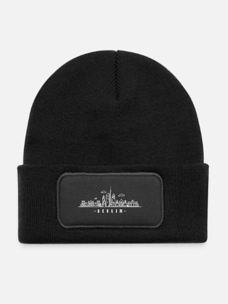 Berlin Skyline Brandenburger Tor Hauptstadt - Kinder Recycelter Patch Beanie - Schwarz - Vorne