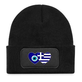 Drapeau de la Grèce Porte-bonheur Nazar Perle - Bonnet enfant en polyester recyclé avec patch - noir - Devant