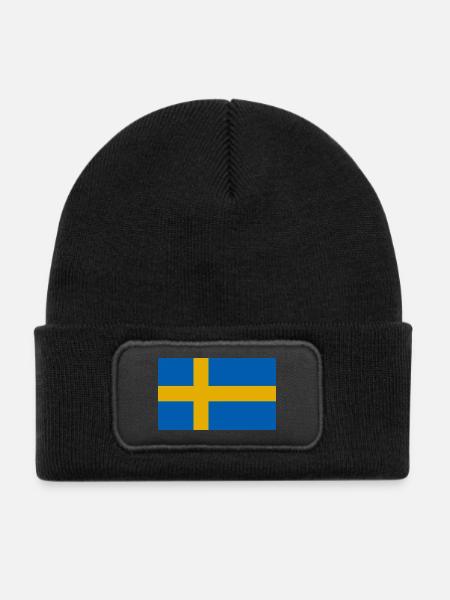 Schweden Flagge - Kinder Recycelter Patch Beanie - Schwarz