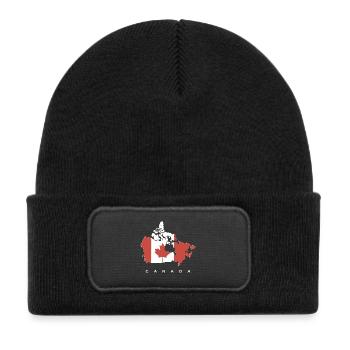 Canada silhouette with maple leaf - Kids' Recycled Patch Beanie - black - Front