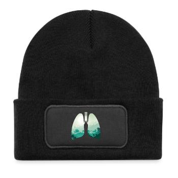 Green nature forest landscape lungs - Kids' Recycled Patch Beanie - black - Front