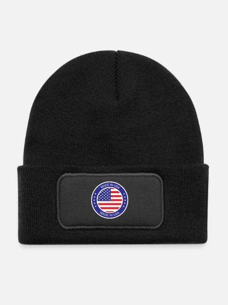 made in the USA - Kinder Recycelter Patch Beanie - Schwarz - Vorne