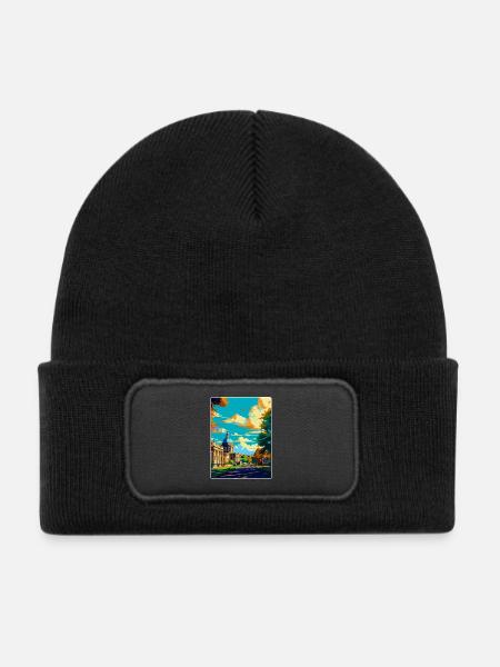 Greenwich London England Vereinigtes Königreich Vintage Reiseposter - Kinder Recycelter Patch Beanie - Schwarz - Vorne