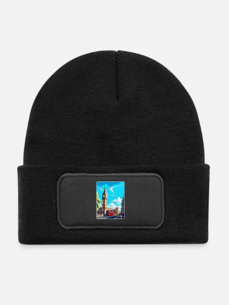 Big Ben London England Großbritannien Reise Poster Souvenir - Kinder Recycelter Patch Beanie - Schwarz - Vorne