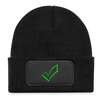 Häkchen hacken OK Symbol gesendet - Kinder Recycelter Patch Beanie - Schwarz - Vorne