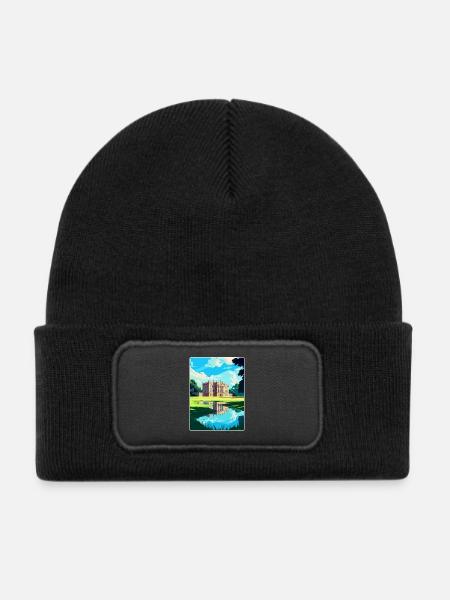 Attingham Park Shropshire Reiseposter Souvenir - Kinder Recycelter Patch Beanie - Schwarz - Vorne