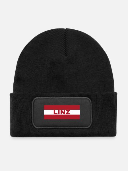 Linz Stadt in österreichischer Flagge - Kinder Recycelter Patch Beanie - Schwarz - Vorne