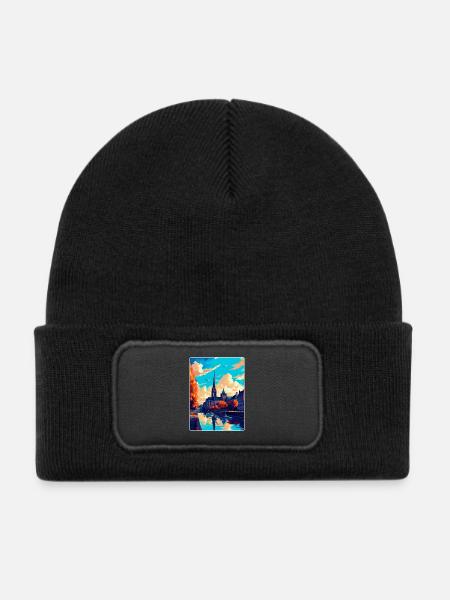 Bonn Deutschland Vintage Reiseposter WPA Souvenir - Kinder Recycelter Patch Beanie - Schwarz - Vorne