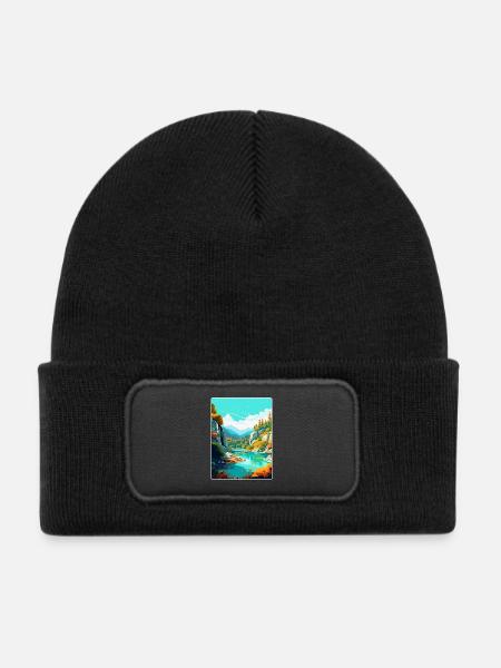 Peneda Geres Nationalpark Portugal Reiseplakat - Kinder Recycelter Patch Beanie - Schwarz - Vorne