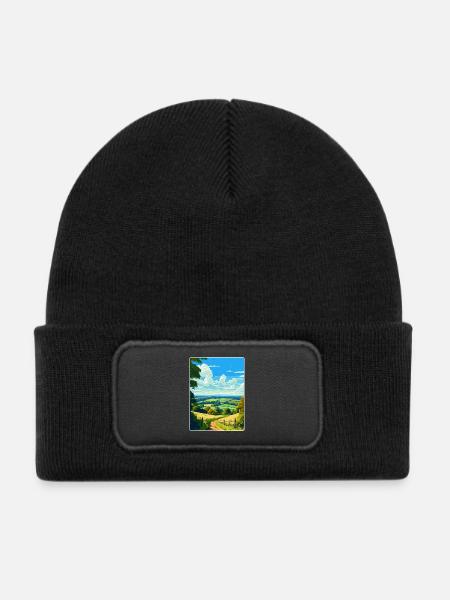 Surrey Hills Vintage Reiseposter Souvenir WPA - Kinder Recycelter Patch Beanie - Schwarz - Vorne