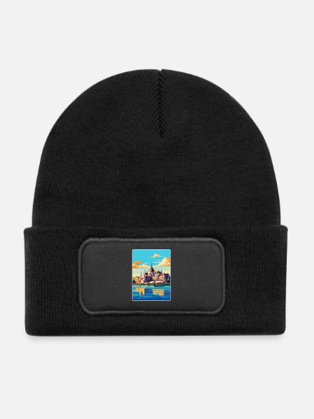 Budapest Ungarn Vintage Reiseplakat Souvenir - Kinder Recycelter Patch Beanie - Schwarz - Vorne