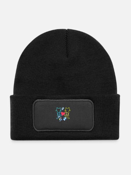 Retro Hippie Katzen Peace Katze Vintage Hippies - Kinder Recycelter Patch Beanie - Schwarz