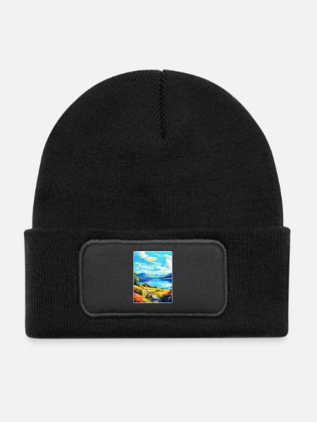 Loch Lomond Nationalpark Reiseplakat Souvenir - Kinder Recycelter Patch Beanie - Schwarz - Vorne