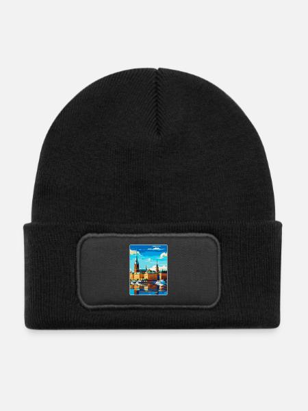 Stockholm Schweden Vintage Reiseplakat Souvenir - Kinder Recycelter Patch Beanie - Schwarz