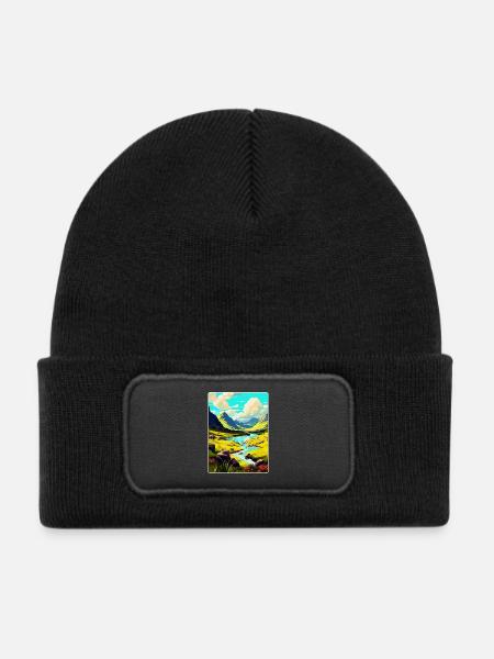 Die Highlands Schottland Großbritannien Reise Poster Souvenir - Kinder Recycelter Patch Beanie - Schwarz - Vorne