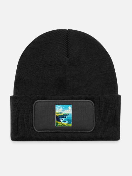 Dingle Halbinsel Irland Vereinigtes Königreich Vintage Reiseposter - Kinder Recycelter Patch Beanie - Schwarz - Vorne