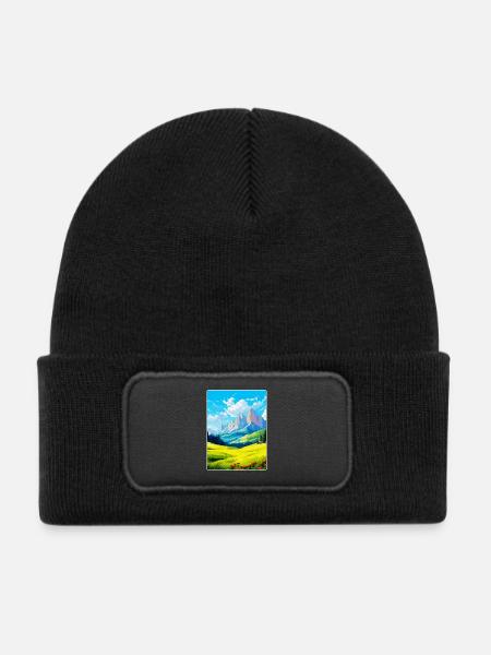 Dolomiten Italien Vintage Reiseplakat Souvenir WPA - Kinder Recycelter Patch Beanie - Schwarz - Vorne