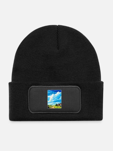Neues Romney England Uk Vintage Reiseplakat WPA - Kinder Recycelter Patch Beanie - Schwarz - Vorne