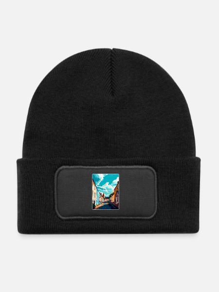 Totnes England Uk Vintage Reise Poster Souvenir - Kinder Recycelter Patch Beanie - Schwarz - Vorne