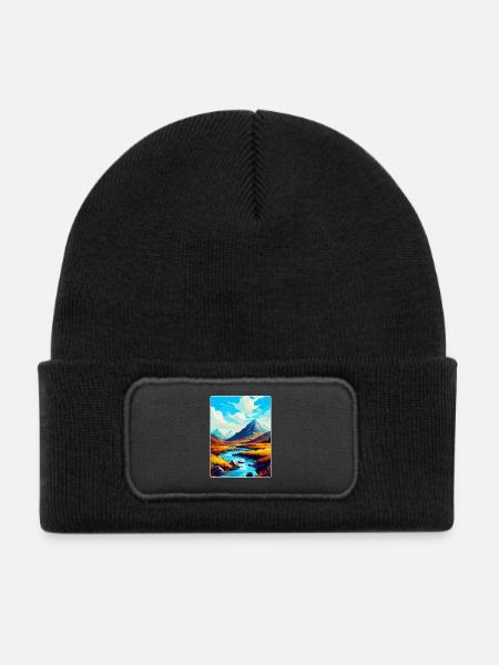 Glencoe Schottland Uk Vintage Reise Poster Souvenir - Kinder Recycelter Patch Beanie - Schwarz - Vorne