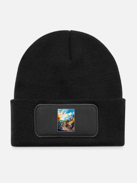 Skipton England Uk Vintage Reiseposter Souvenir - Kinder Recycelter Patch Beanie - Schwarz - Vorne