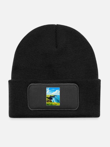 Lizard Peninsula Cornwall England Vereinigtes Königreich Reiseposter - Kinder Recycelter Patch Beanie - Schwarz - Vorne