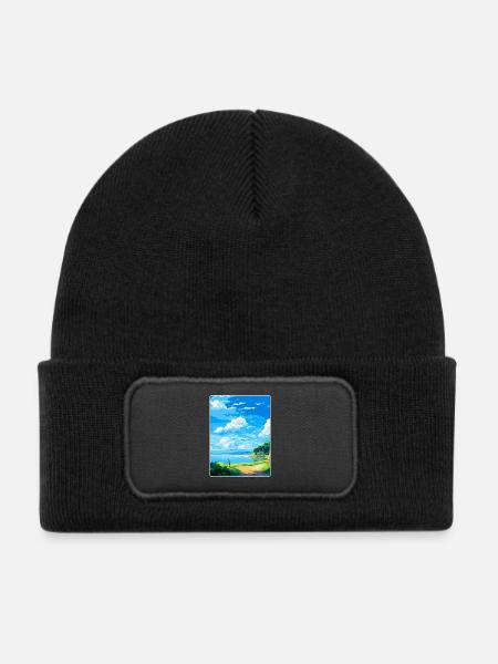 Feock England Uk Vintage Reiseposter Souvenir - Kinder Recycelter Patch Beanie - Schwarz - Vorne