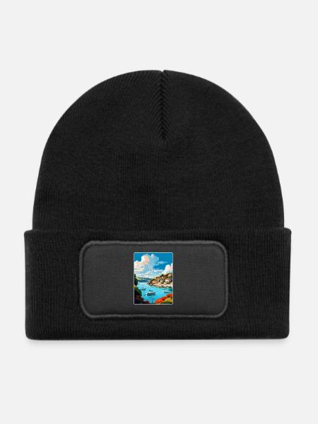 Salcombe England Uk Vintage Reiseposter Souvenir - Kinder Recycelter Patch Beanie - Schwarz - Vorne