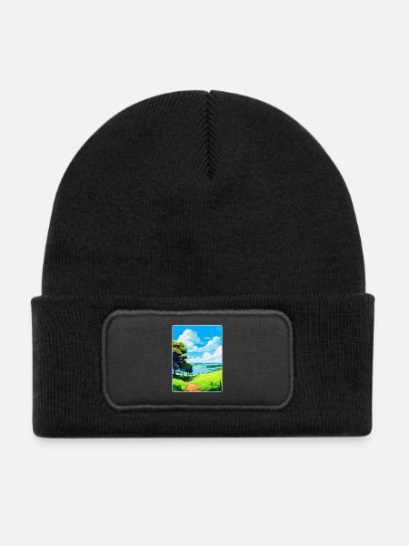 Mount Edgcumbe Country Park Reiseposter Souvenir - Kinder Recycelter Patch Beanie - Schwarz - Vorne