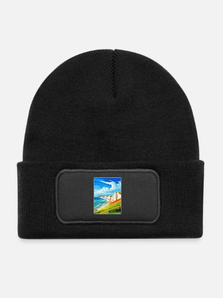 Seven Sisters Sussex Reiseposter Souvenir WPA - Kinder Recycelter Patch Beanie - Schwarz - Vorne