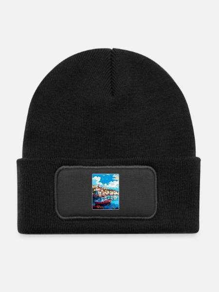 Brixham England Uk Vintage Reiseposter Souvenir - Kinder Recycelter Patch Beanie - Schwarz - Vorne