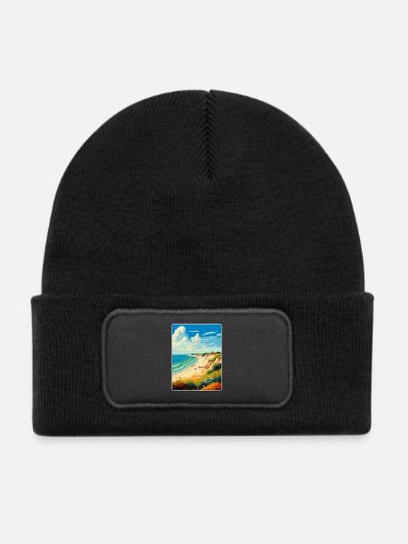 Hengistbury Head England Uk Reise Poster Souvenir - Kinder Recycelter Patch Beanie - Schwarz - Vorne