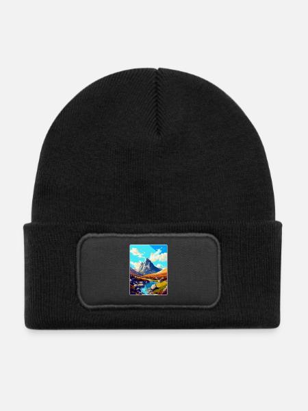 Tryfan Wales Uk Vintage Reise Poster Souvenir WPA - Kinder Recycelter Patch Beanie - Schwarz - Vorne