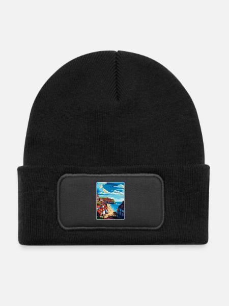 Whitby England Uk Vintage Reiseposter Souvenir - Kinder Recycelter Patch Beanie - Schwarz - Vorne