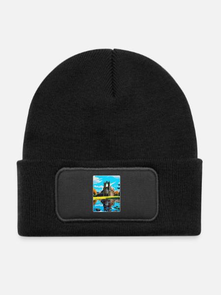 Bolton Abbey England Uk Reise Poster Souvenir WPA - Kinder Recycelter Patch Beanie - Schwarz - Vorne
