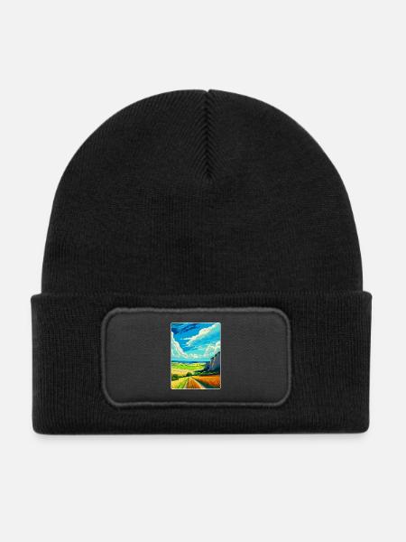 South Downs Nationalpark Reiseplakat Souvenir - Kinder Recycelter Patch Beanie - Schwarz - Vorne