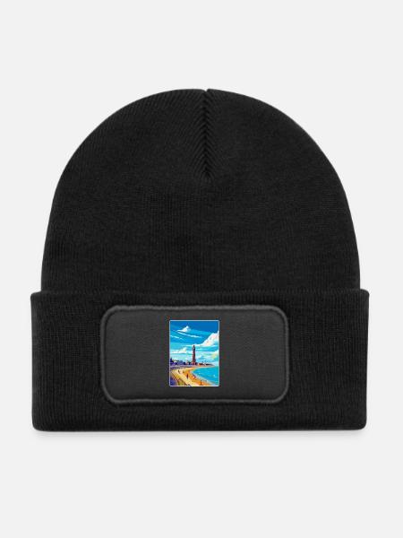 Blackpool Uk Vintage Reiseposter WPA Souvenir - Kinder Recycelter Patch Beanie - Schwarz - Vorne