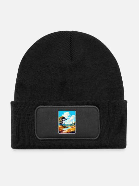New Forest Nationalpark Vintage Reiseplakat WPA - Kinder Recycelter Patch Beanie - Schwarz - Vorne