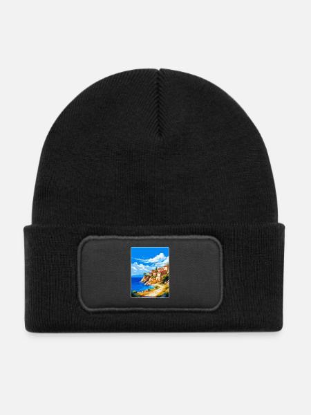 Mani Halbinsel Griechenland Vintage Reiseposter WPA - Kinder Recycelter Patch Beanie - Schwarz - Vorne